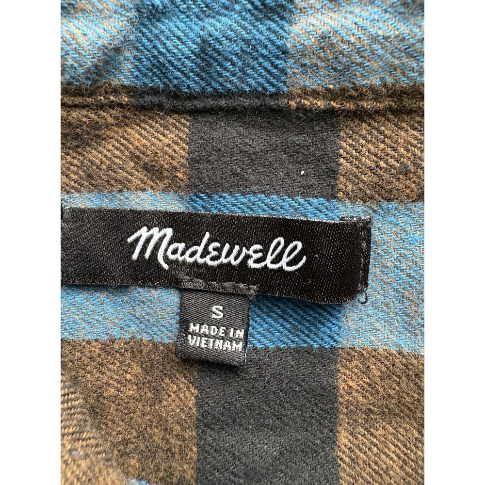 MADEWELL Plaid Button Down Shirt Womens S Blue Brown Flannel - Picture 7 of 12